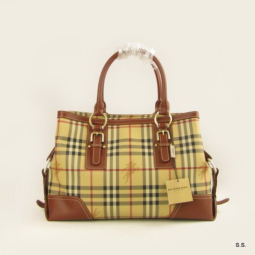 Replica Burberry Tote Bag 8818 With Brown Leather Trim