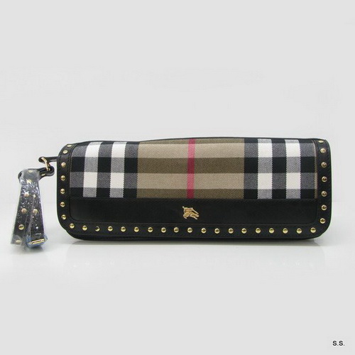 Designer Burberry Check Clutch  Bag 35284331 With Black Leather And Rivets